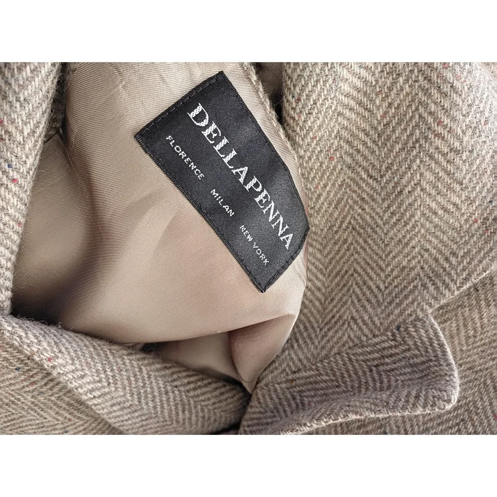 DellaPenna Mens 100% Pure Wool Herringbone Tweed Blazer Tan Brwn Made in USA 42S